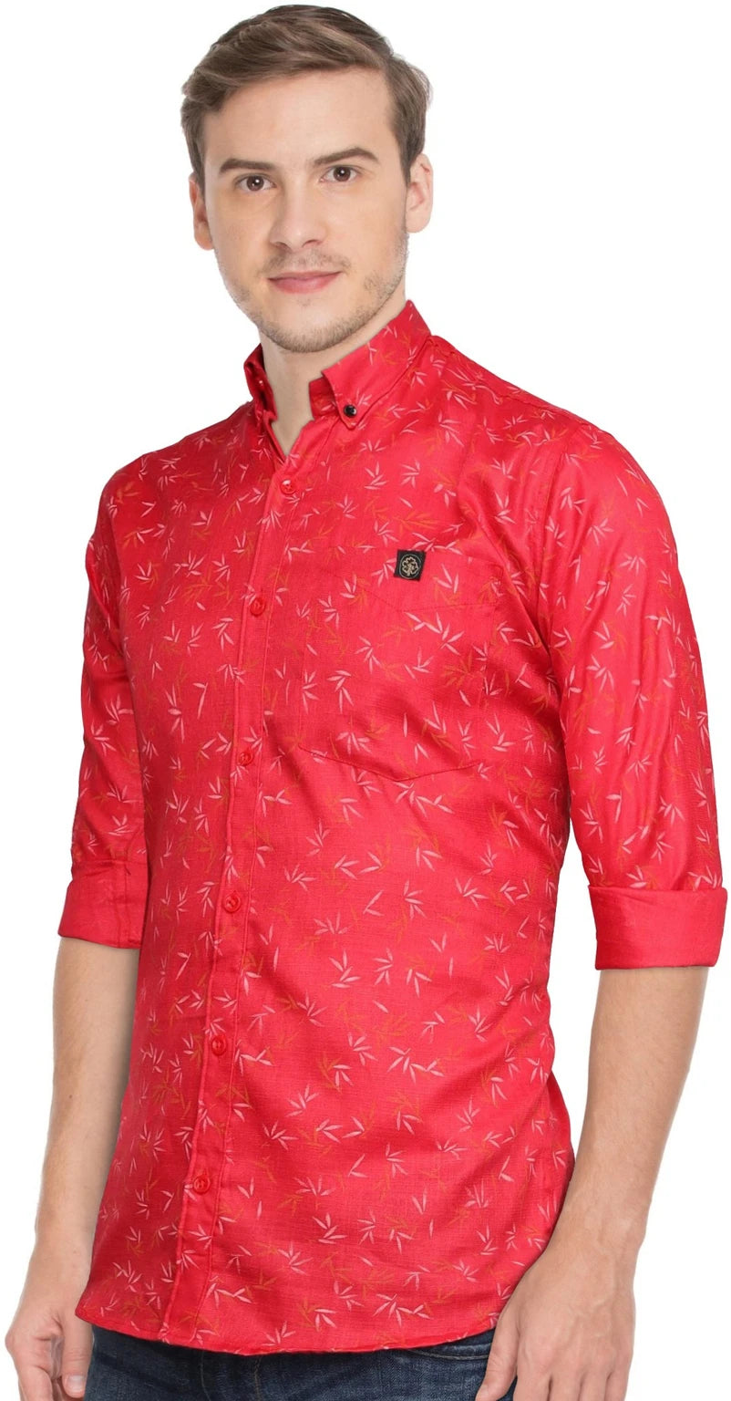 Indi Hemp Men Regular, Slim, Tailored Fit Floral Print Button Down Collar Casual Shirt