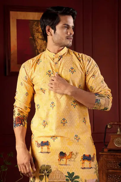 NTIFIC Men Printed, Floral Print, Embroidered Viscose Rayon Straight Kurta (Multic
